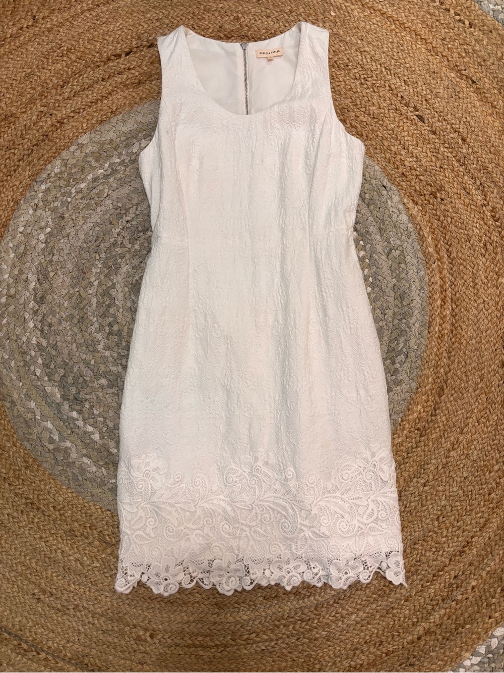Rebecca Taylor White Sleeveless Lace-Trim Midi Dress
